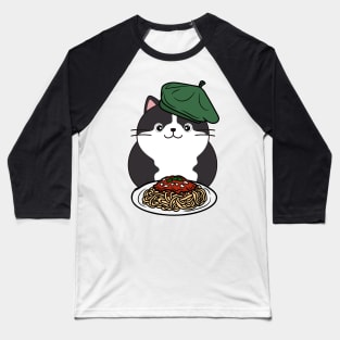 Cute Fat cat is eating spaghetti Baseball T-Shirt